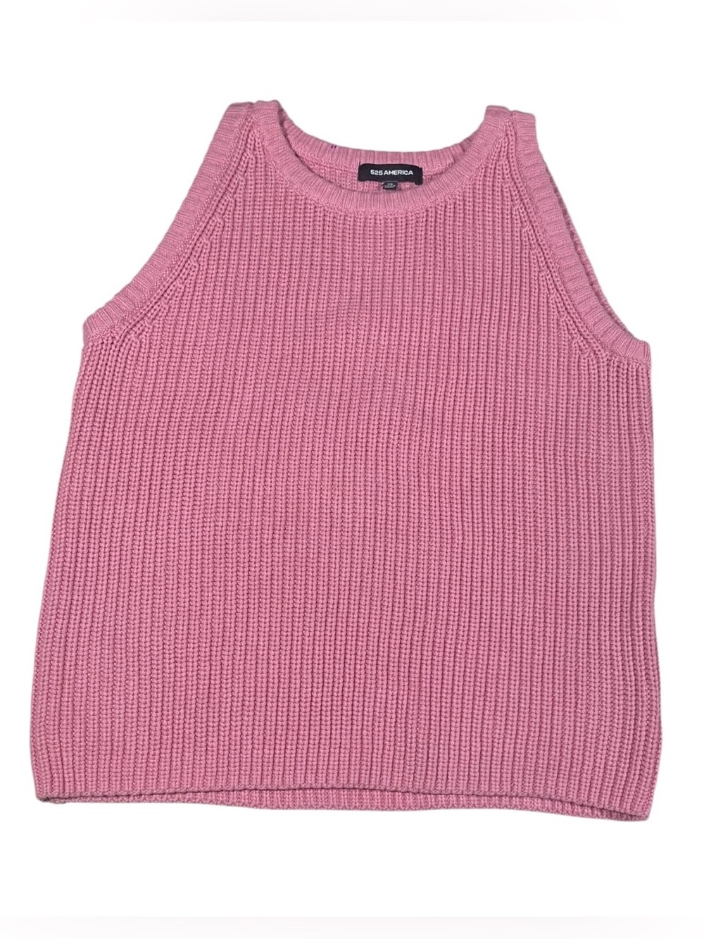 525 America Pink Ribbed Knit Sleeveless Crew Neck Sweater Tank XS Cotton capsule